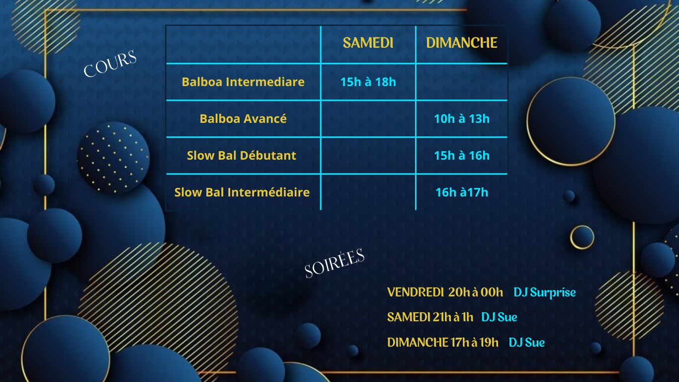 Planning du stage de Balboa avec Sue et Louis